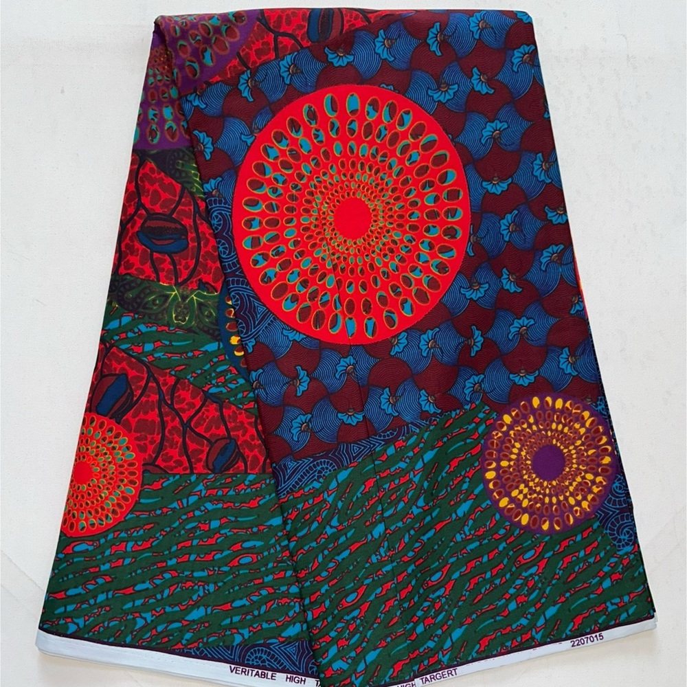 African Print Fabric/ Ankara - Blue, Red, Purple 'Sanaa' Design, 6 YARDS